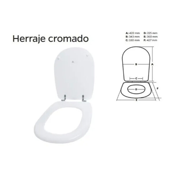 Tapa Asiento Inodoro Adriatica Madera Blanca Herraje Cromo - Imagen 2