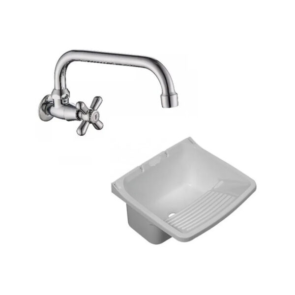 Combo Pileta Lavadero Pvc + Griferia Cierre Cerámico Bronce