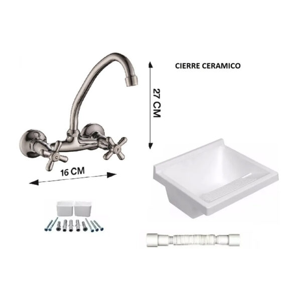 Griferia Canilla Cocina Lavadero Ceramico + Pileta Pvc
