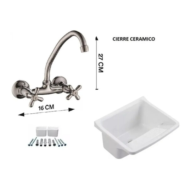 Griferia Canilla Cocina Lavadero Ceramico + Pileta Pvc 15 Lt