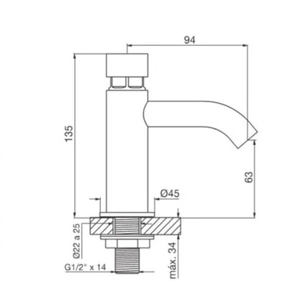 Griferia Fv 372 Ecomatic Lavatorio Pressmatic Cromo - Imagen 2