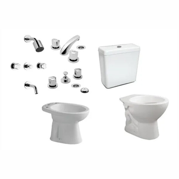 Juego De Baño Inodoro Ferrum + Bidet + Mochila + Griferia Fv