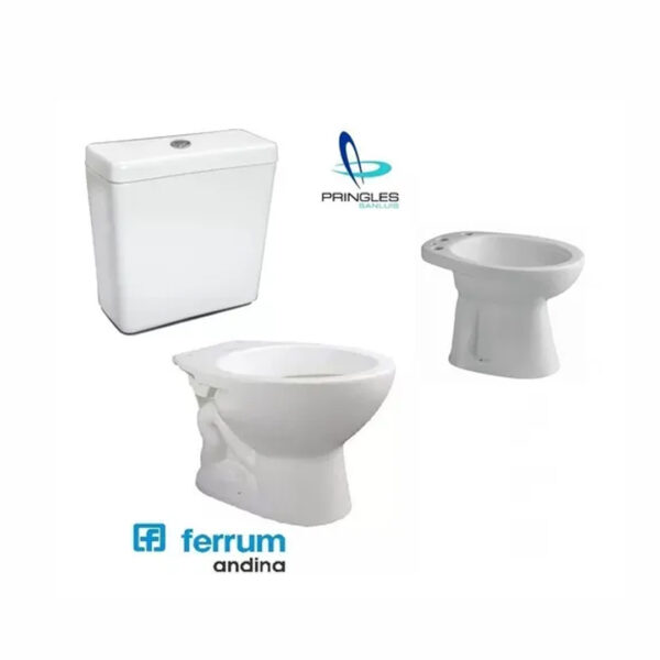 Juego De Baño Inodoro Ferrum Andina + Mochila Loza + Bidet
