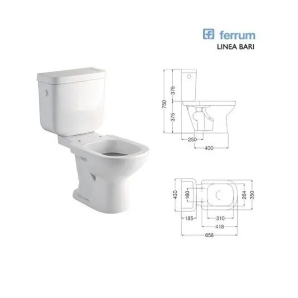 Inodoro Ferrum Largo Bari + Mochila Ferrum Bari Descar Dual - Imagen 3