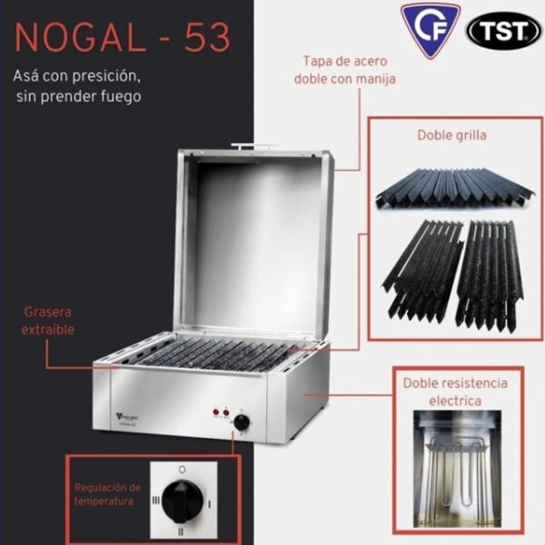 Parrilla Electrica + Tapa Tst Nogal 53 Acero Inox 1500 W - Imagen 3