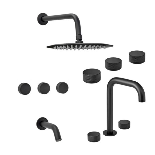 Juego Griferia Baño Fabric Black Cierre Cerámico Negro Mate