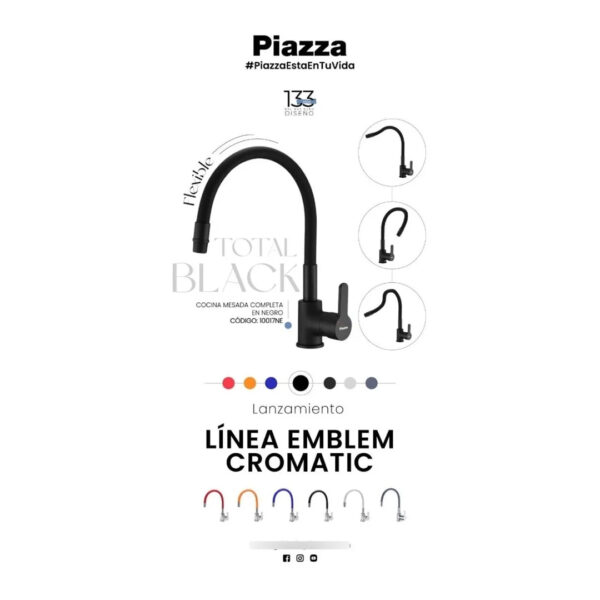 Griferia Black Cocina Monocomando Piazza Emblem Negro Mate - Imagen 2