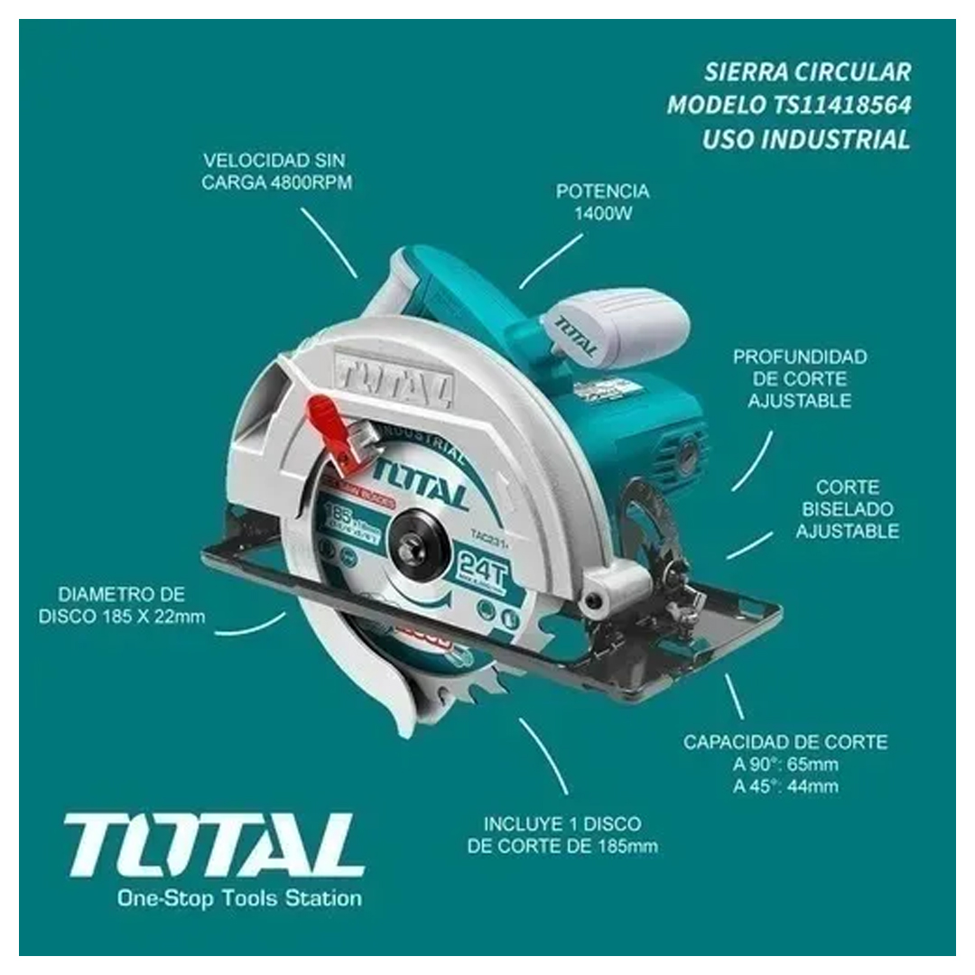 Sierra Circular Tronzadora Mano 1400w Total Ts1141856 - Imagen 4