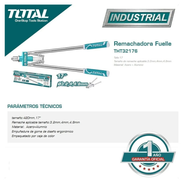 Remachadora Manual A Fuelle Total Industrial 425mm Tht32176 - Imagen 3