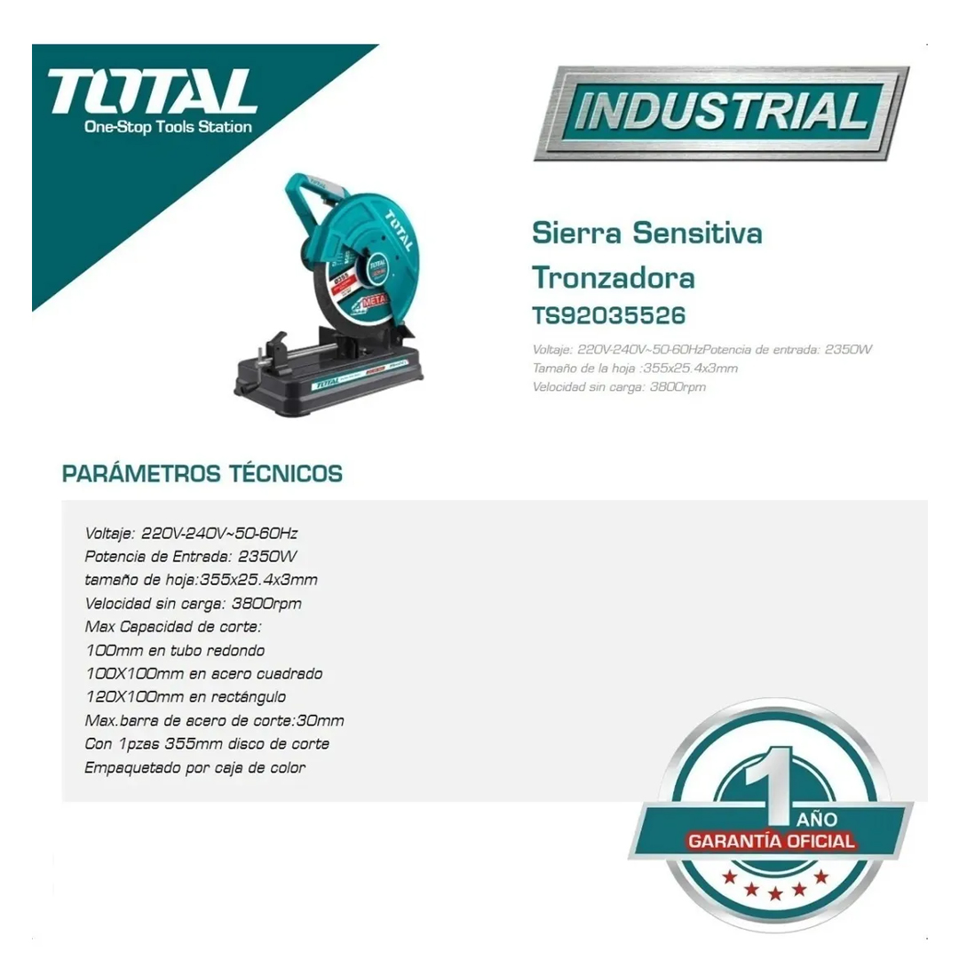 Sierra Sensitiva Cortadora Total Industria 2350w 14'' 355mm - Imagen 2