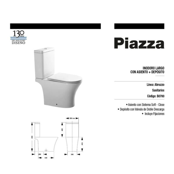 Juego Baño Sanitarios Piazza Abruzzo Inodoro Mochila Bidet - Imagen 3