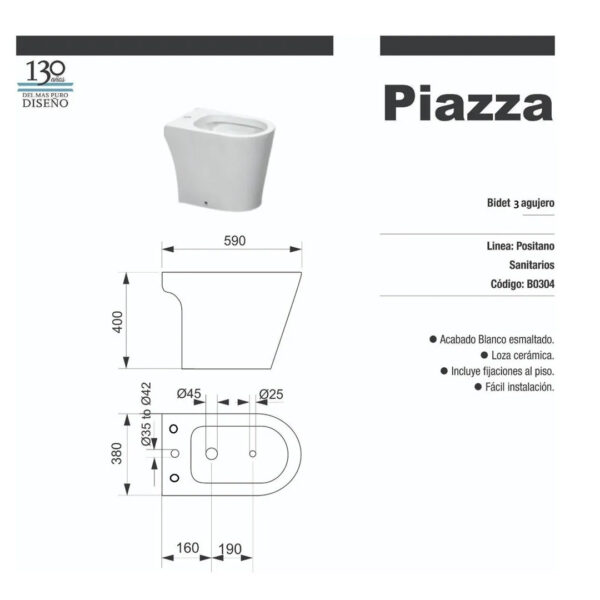 Juego Baño Sanitarios Piazza Abruzzo Inodoro Mochila Bidet - Imagen 4