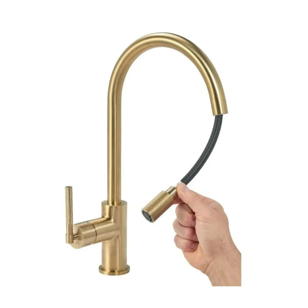 Griferia Monocomando Cocina Peirano Fabric Gold Oro Flexible - Imagen 2
