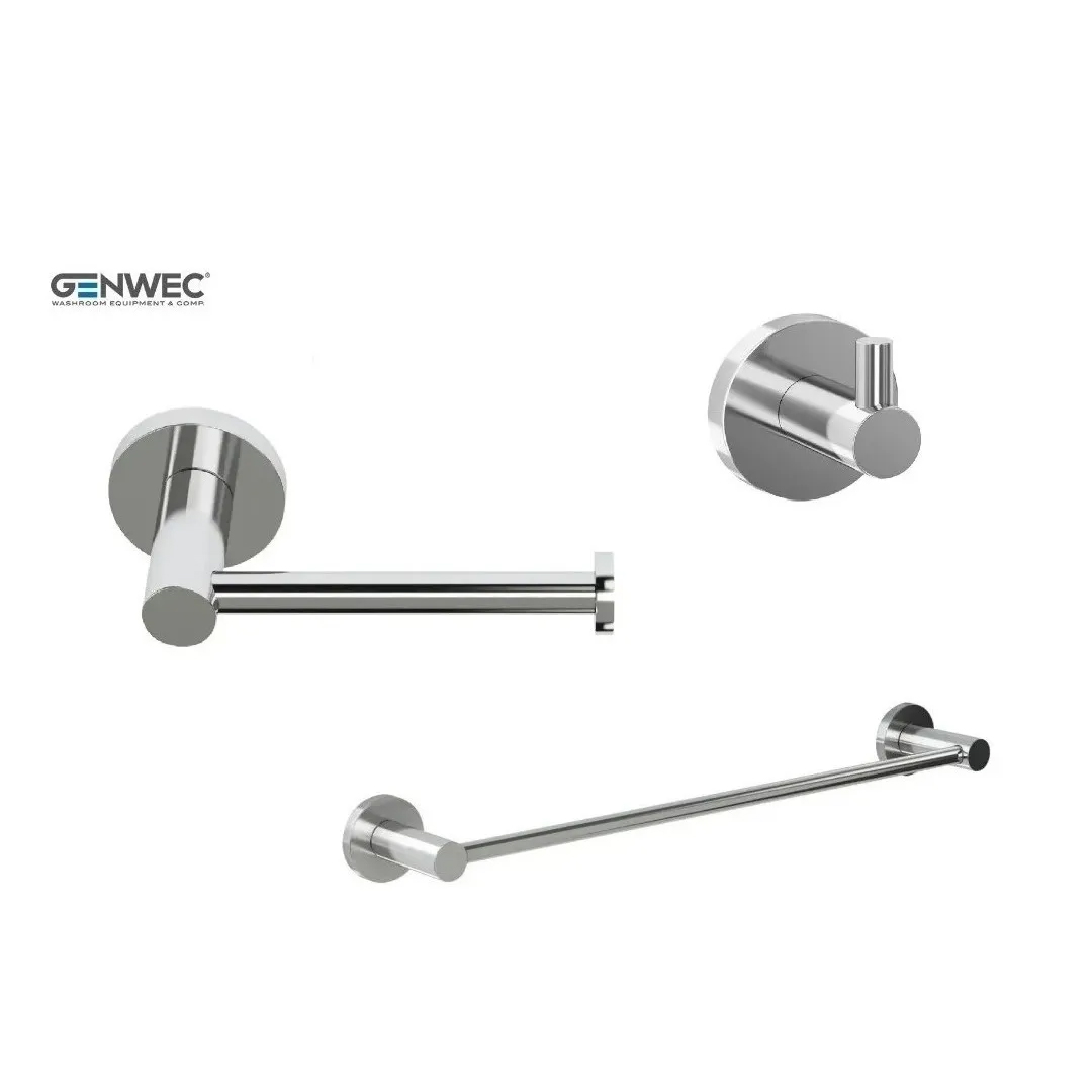 Kit Accesorio Baño Cromo Genebre Barral Percha Porta Rollo