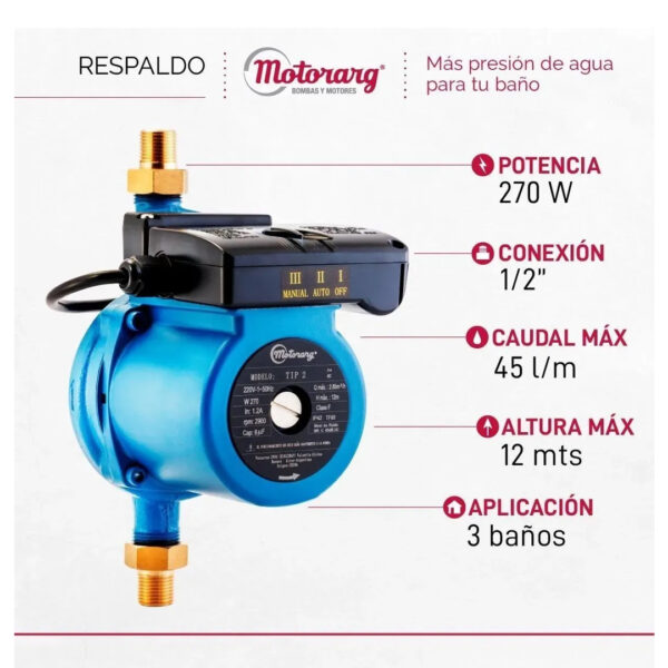 Bomba Presurizadora Motorarg Tip 2 Hasta 4 Baños 3000 Lts - Imagen 2