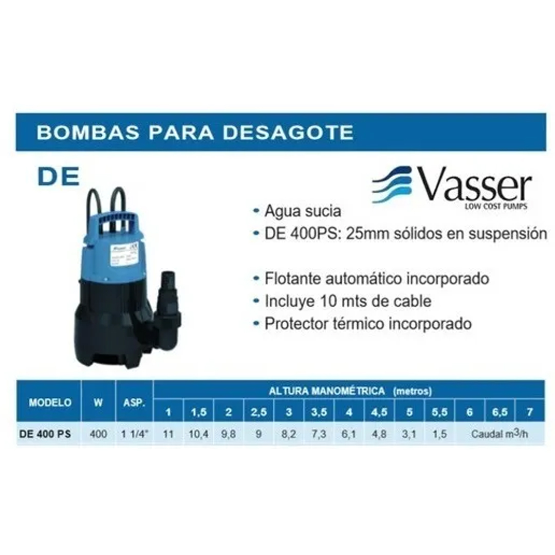 Bomba Sumergible Desagote Motorarg Vasser 400 Ps Agua Sucia - Imagen 2