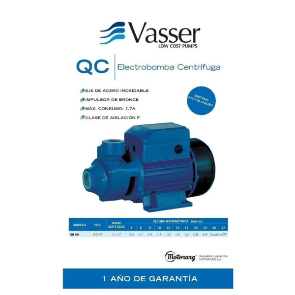 Bomba Periferica Elevadora Vasser Qb 60- 1/2hp Monofasica - Imagen 3