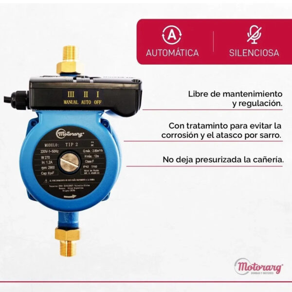Bomba Presurizadora Motorarg Tip 2 Hasta 4 Baños 3000 Lts - Imagen 3