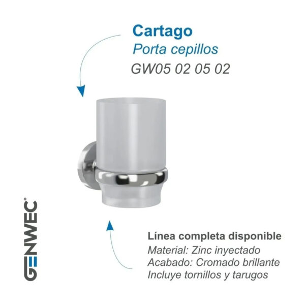 Porta Cepillo Vaso Vidrio Baño Hotel Genebre Genwec Cartago - Imagen 2