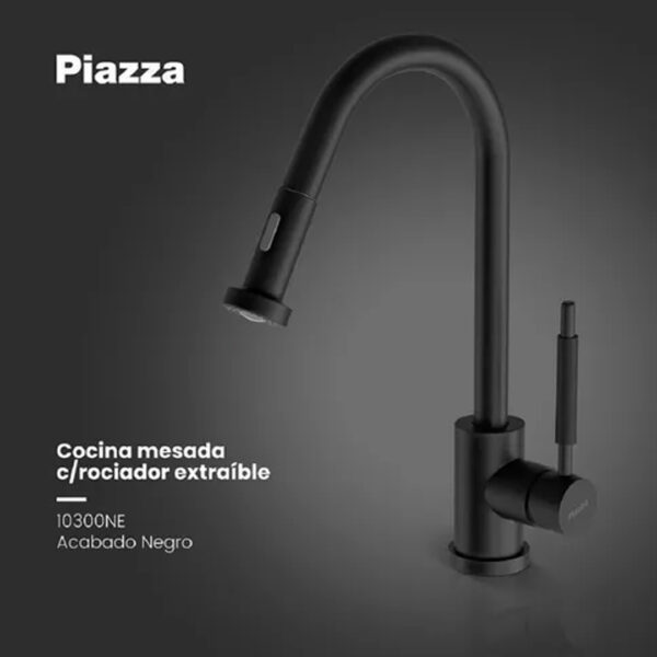 Piazza grifería cocina monocomando gourmet rociador negro - Imagen 5