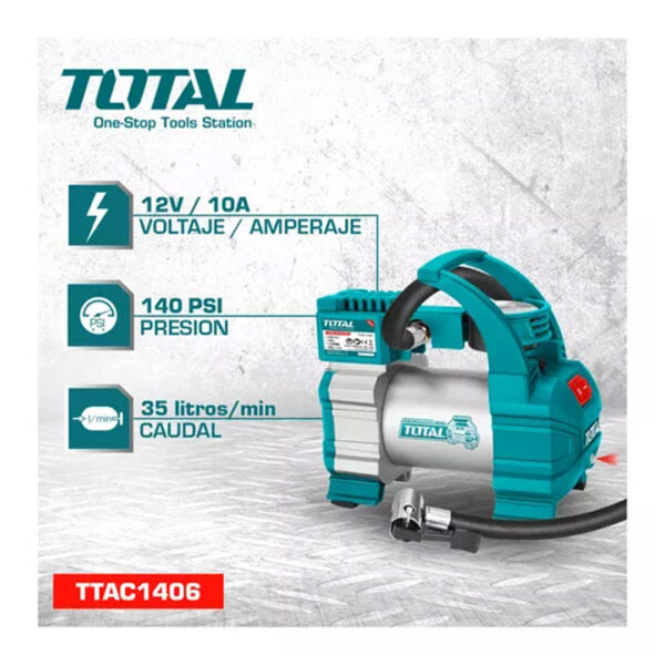 Compresor De Aire Inflador Portatil 12v 140psi Auto Total Color Turquesa/Gris - Imagen 2