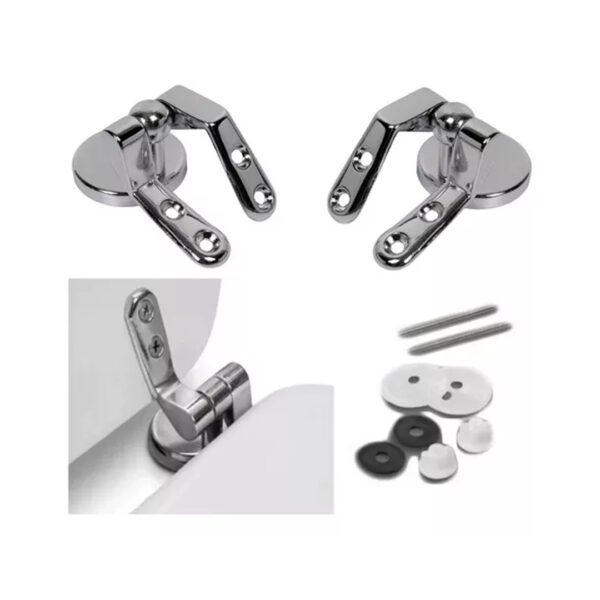 Set Repuesto Bisagras Herrajes Metal Asiento Tapa Inodoro Color Plateado - Imagen 2