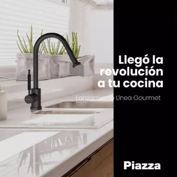 Piazza grifería cocina monocomando gourmet rociador negro - Imagen 4
