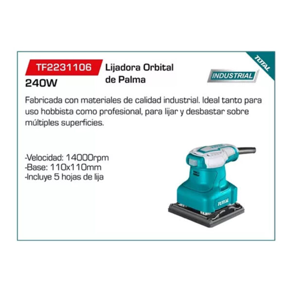 Lijadora Orbital De Palma Total Color Turquesa Frecuencia 50 Hz - Imagen 2