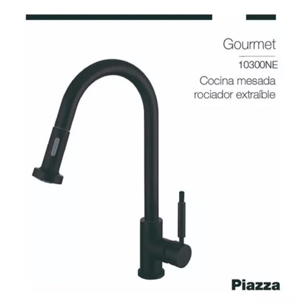 Piazza grifería cocina monocomando gourmet rociador negro - Imagen 2