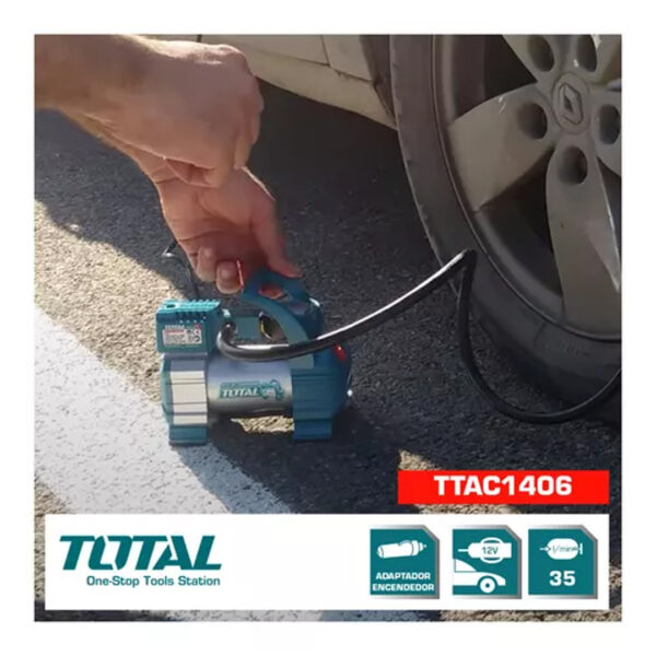 Compresor De Aire Inflador Portatil 12v 140psi Auto Total Color Turquesa/Gris - Imagen 4