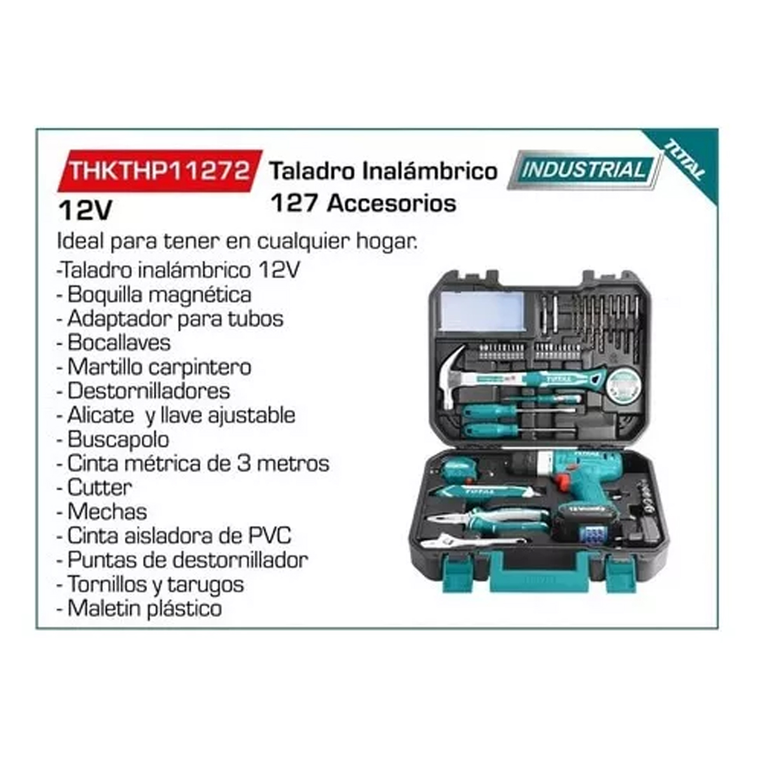 Kit Taladro 12v Con 127 Accesorios Y Maletín Total Color Verde oscuro - Imagen 5