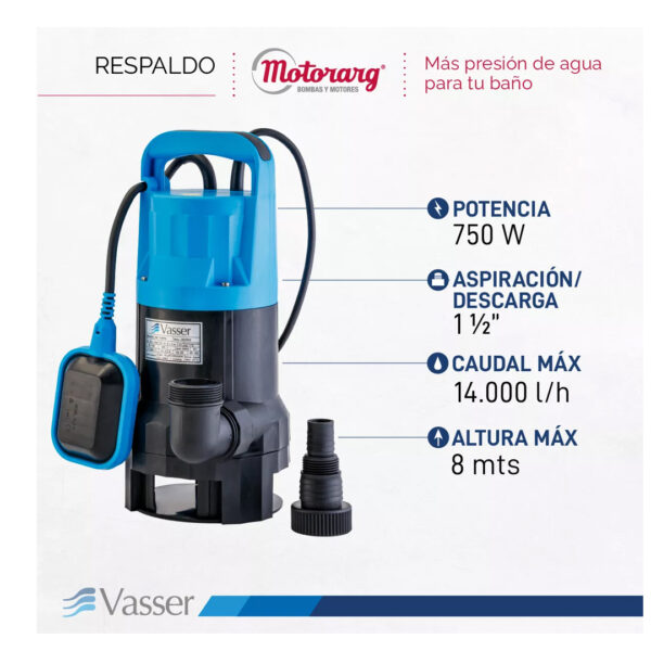 Bomba Desagote Agua Sucia Vasser - Motorarg De750ps 750 Watts - Imagen 4