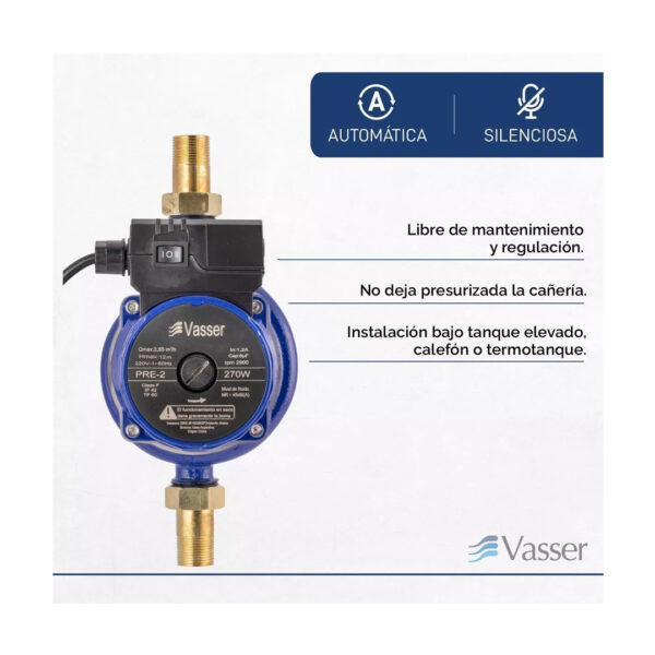 Bomba Presurizadora Calefon Vasser Motorarg Pre2 silenciosa 2 a 4 baños - Imagen 3