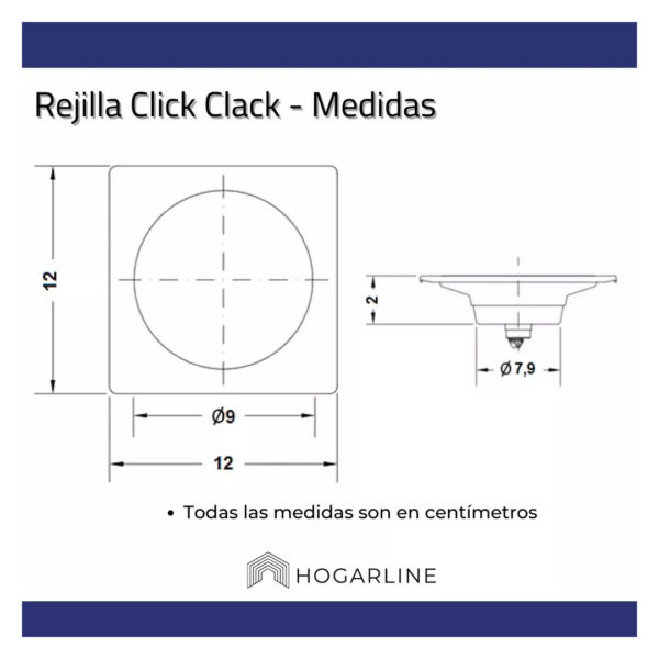 Rejilla Desague Quick Clack Daccord 12x12 Acero Baño Cocina - Imagen 2