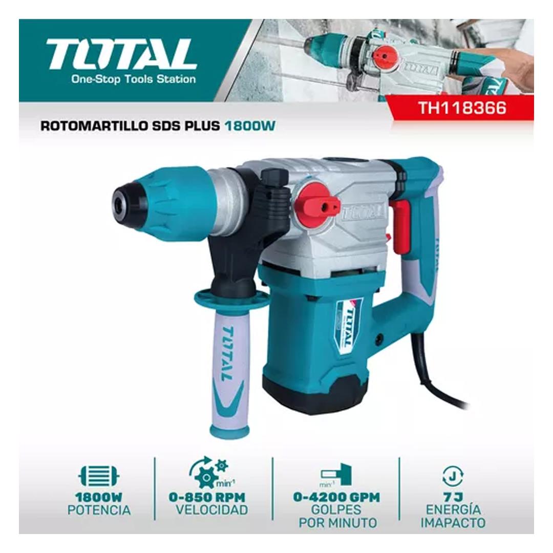 Rotomartillo 1800w Total Sds Plus 7.0j Color Turquesa Frecuencia 50 Hz/60 Hz - Imagen 8