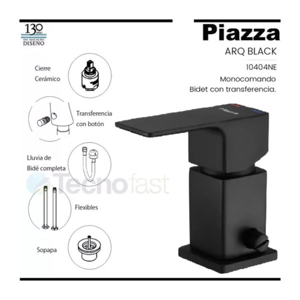 Grifería Bidet Monocom Baño Piazza Arq Negro Canilla Transfe - Imagen 2