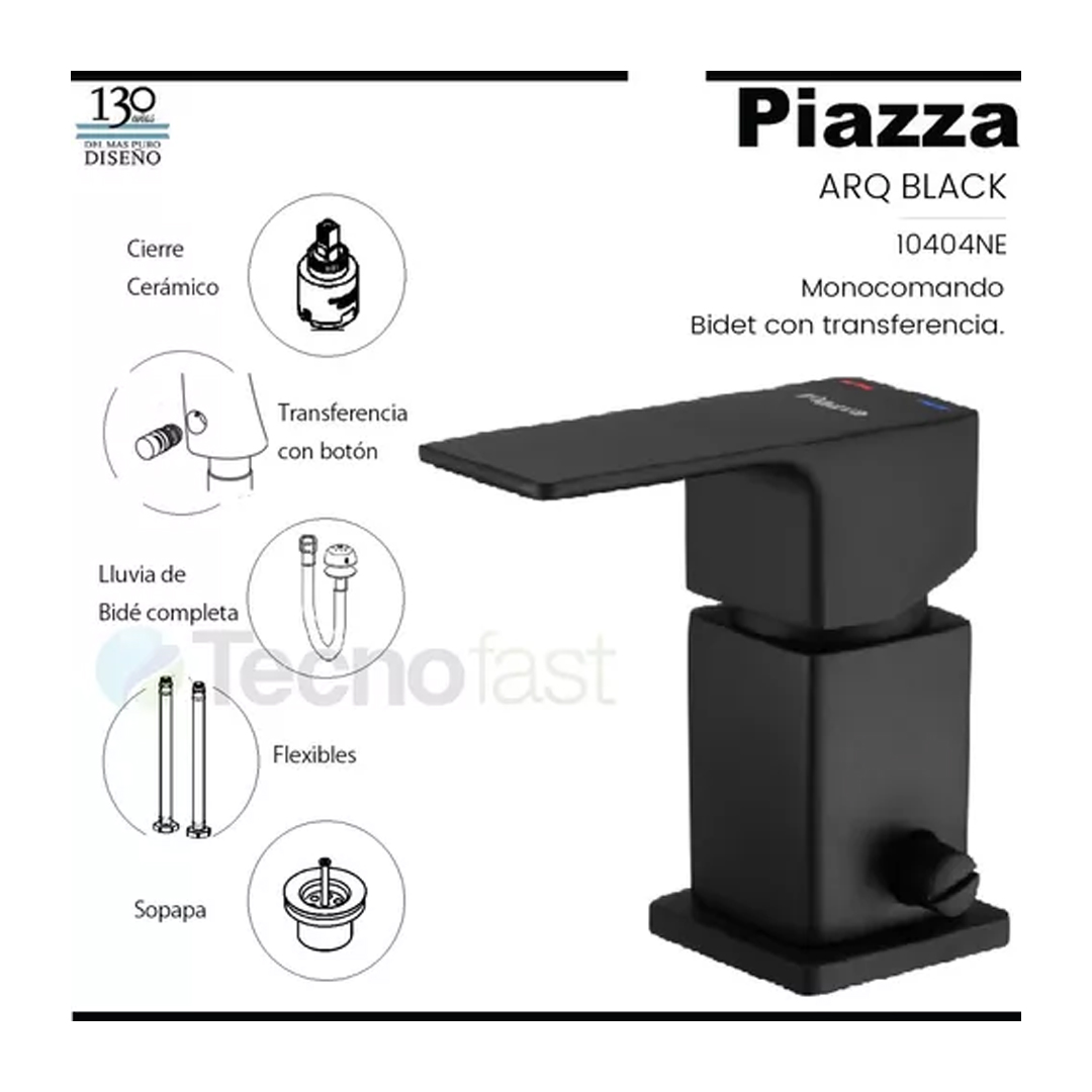 Grifería Bidet Monocom Baño Piazza Arq Negro Canilla Transfe - Imagen 2