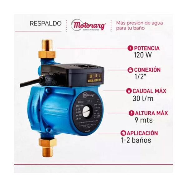 Bomba Presurizadora Motorarg - Tip1 120 Watts - Imagen 7