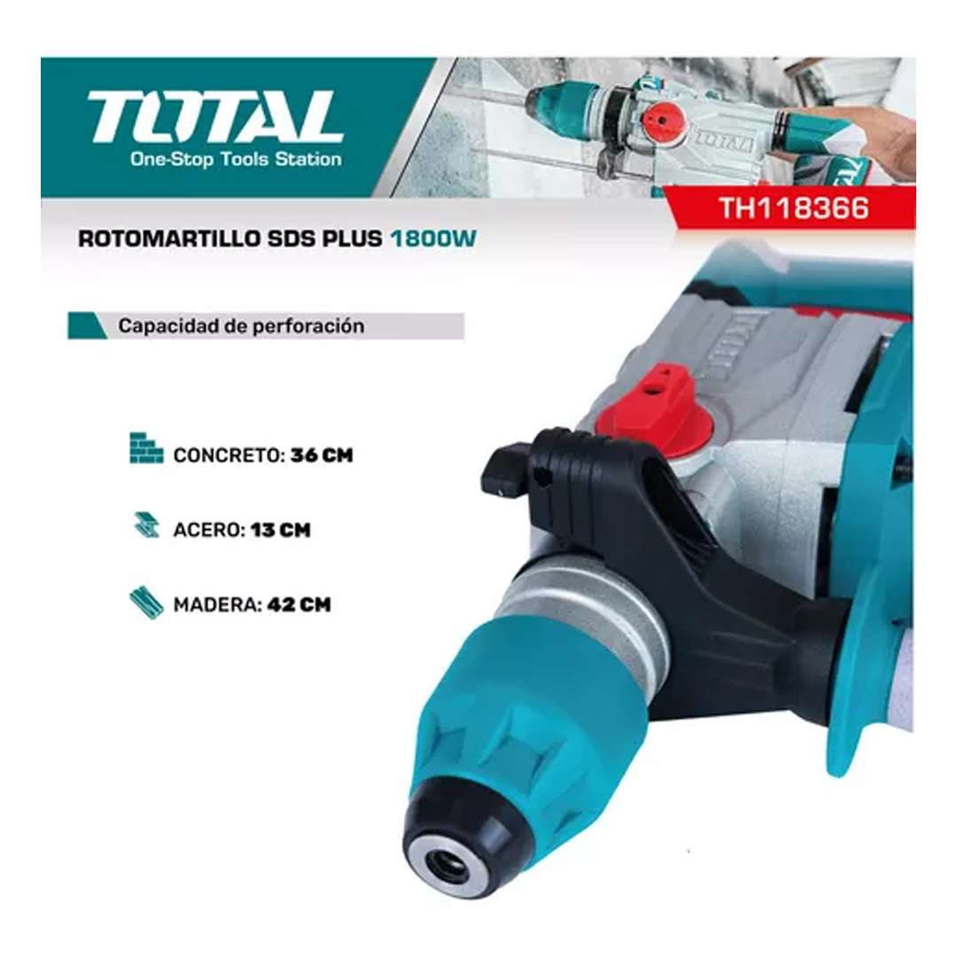 Rotomartillo 1800w Total Sds Plus 7.0j Color Turquesa Frecuencia 50 Hz/60 Hz - Imagen 7