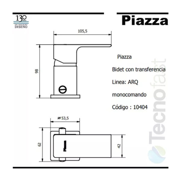 Grifería Bidet Monocom Baño Piazza Arq Negro Canilla Transfe - Imagen 6