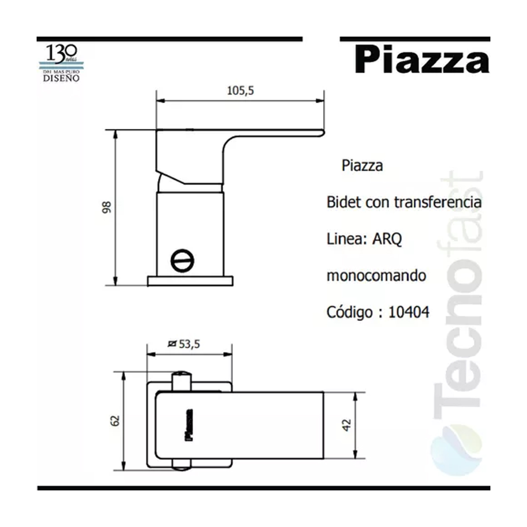 Grifería Bidet Monocom Baño Piazza Arq Negro Canilla Transfe - Imagen 6