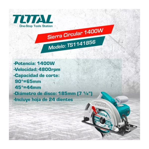 Sierra Circular 1400w Total Disco 184mm Color Turquesa Frecuencia 50Hz - Imagen 6