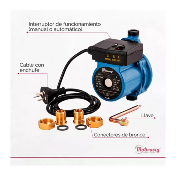 Bomba Presurizadora Motorarg - Tip1 120 Watts - Imagen 6