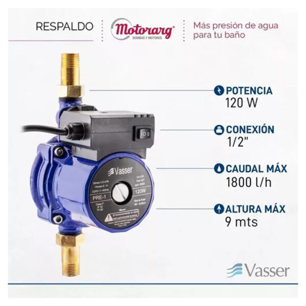 Bomba presurizadora Vasser PRE-1 120W - 220V - Imagen 4