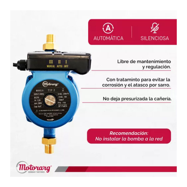 Bomba Presurizadora Motorarg Tip 2 3 Baños 270 Watts - Imagen 8