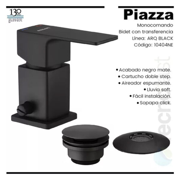 Grifería Bidet Monocom Baño Piazza Arq Negro Canilla Transfe - Imagen 4