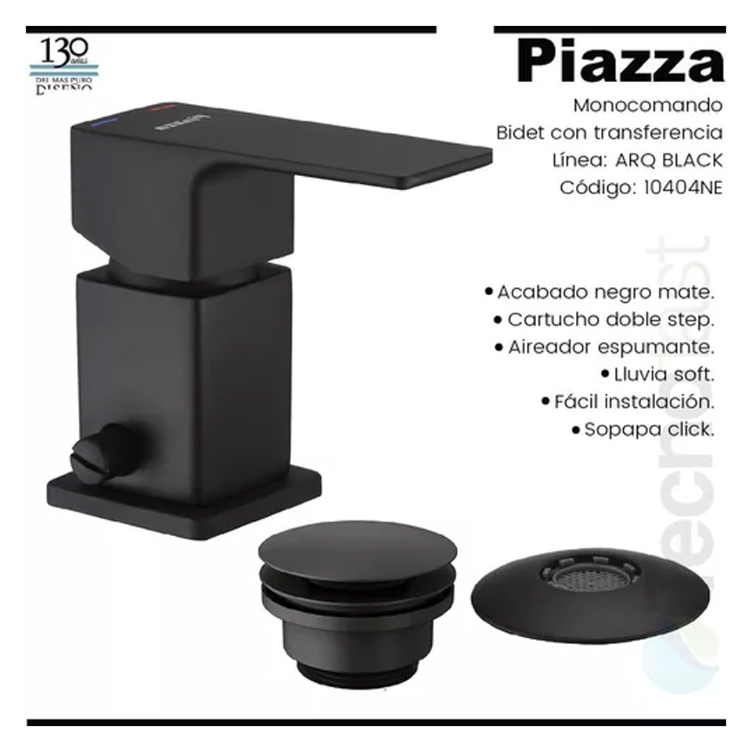 Grifería Bidet Monocom Baño Piazza Arq Negro Canilla Transfe - Imagen 4