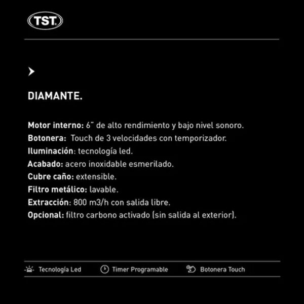 Campana Cocina Tst Modelo Nuevo Diamante 90 Extrae Purifica - Imagen 5
