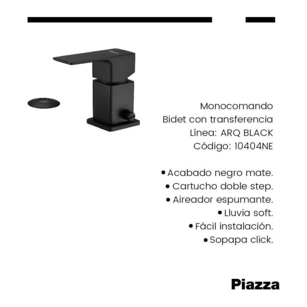 Grifería Bidet Monocom Baño Piazza Arq Negro Canilla Transfe - Imagen 3