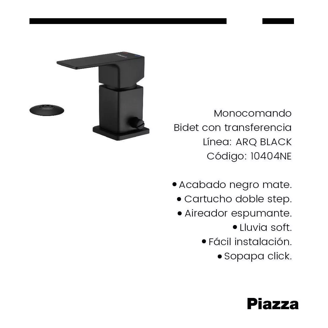Grifería Bidet Monocom Baño Piazza Arq Negro Canilla Transfe - Imagen 3